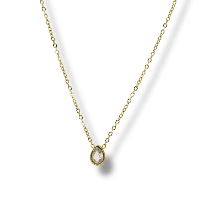 Collier Or petite goutte de zirconium - Acier Inoxydable ✨