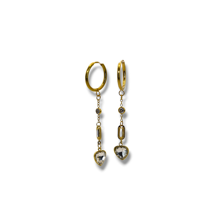 Boucles d’oreilles créoles dorées – Cristaux & cœur scintillant ✨