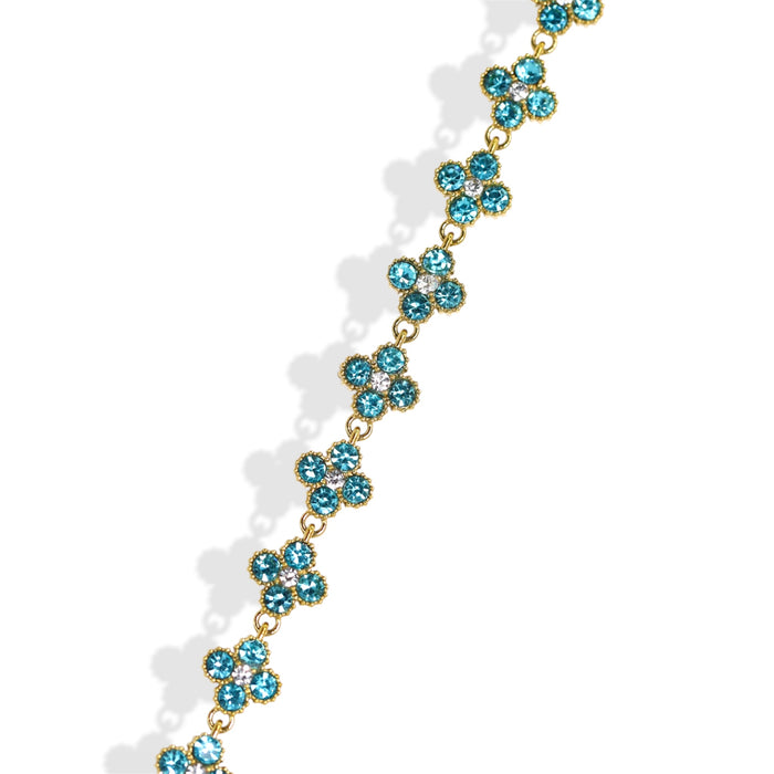 Bracelet tennis trèfle en acier inoxydable – pierre bleu✨