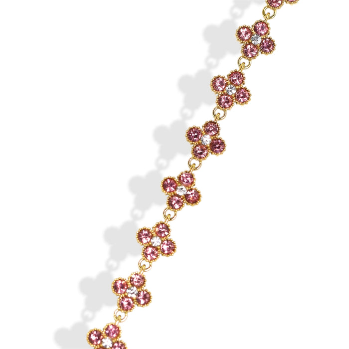 Bracelet tennis trèfle en acier inoxydable – pierre rose pastel ✨