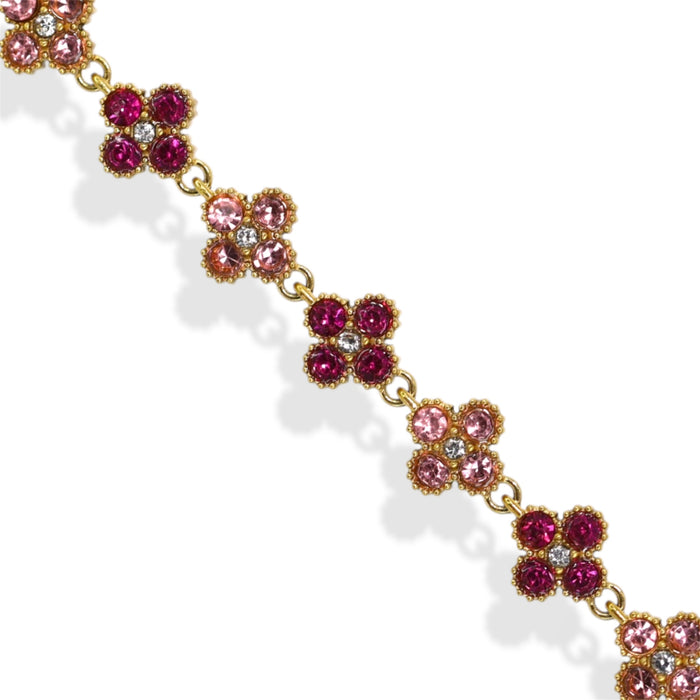 Collier tennis trèfle en acier inoxydable – pierre rose ✨