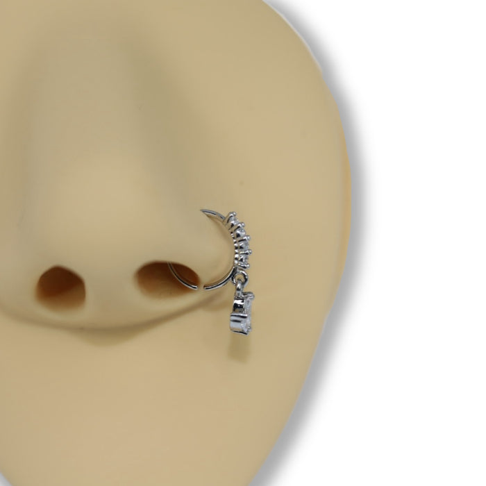 Piercing Oreille Anneau Cristal avec Pendentif – Acier Inoxydable ✨