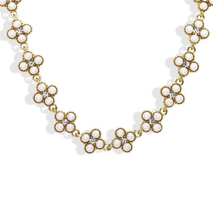 Collier tennis trèfle en acier inoxydable – Perles blanches incrustées ✨