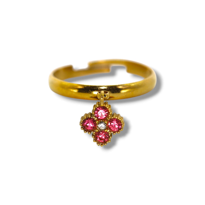Bague trèfle dorée ajustable avec pierres en zirconium en acier inoxydable ✨