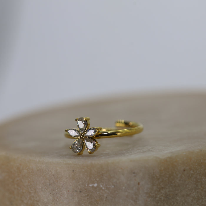 Bague dorée ajustable avec pierres en zirconium en acier inoxydable ✨