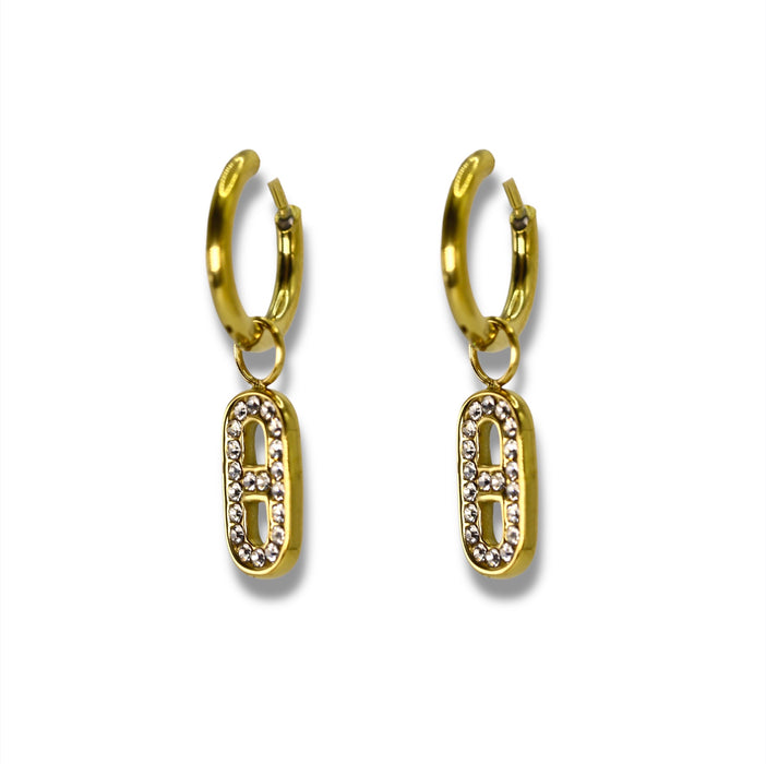 Créoles dorées avec pendentif trèfle sertie - Acier Inoxydable ✨