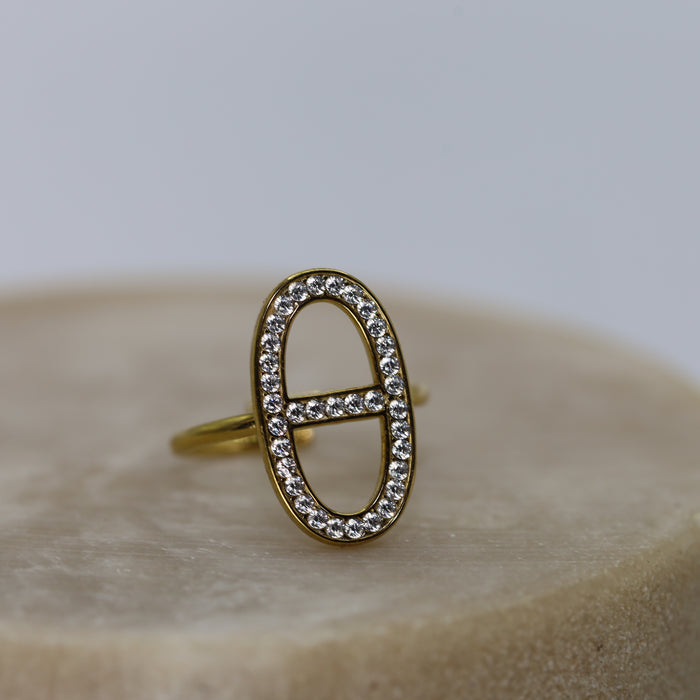 Bague Marine dorée ajustable avec pierres en zirconium en acier inoxydable ✨