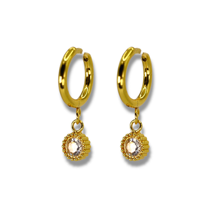 Petites créoles dorées avec pendentif cercle zirconium - Acier Inoxydable ✨