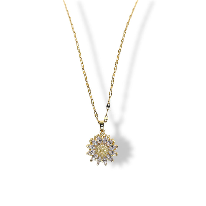 Collier tournesol rotatif – Chaîne scintillante ✨