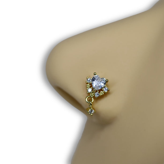Piercing de nez – Doré Tige en L avec oxyde de zirconium et pendentif ✨