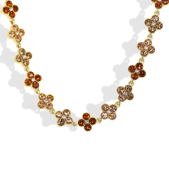 Collier tennis trèfle en acier inoxydable – pierres Champagne ✨