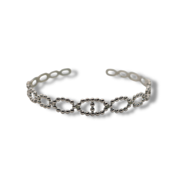 Jonc argenté ajustable – Design perlé fin ✨