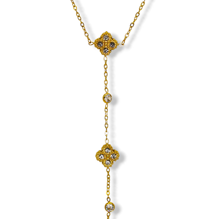 Collier doré en Y trèfles ornés de zirconium – Acier inoxydable ✨