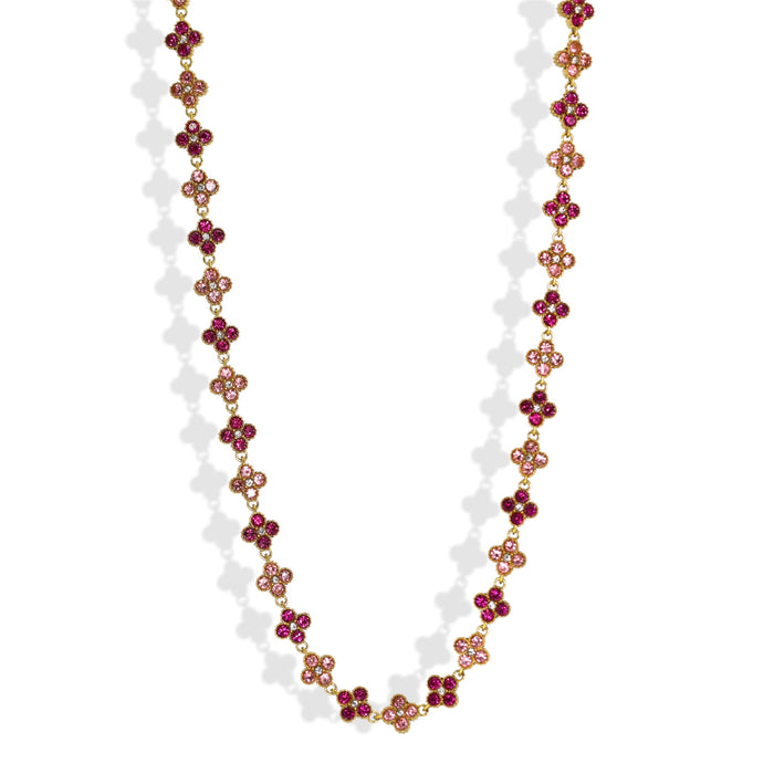 Collier tennis trèfle en acier inoxydable – pierre rose ✨