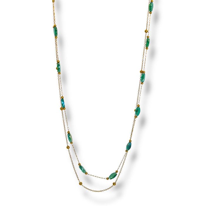 Collier double artisanal fait main – Perles émeraudes ✨