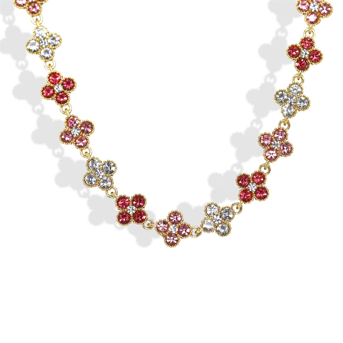 Collier tennis trèfle en acier inoxydable – trio rose ✨