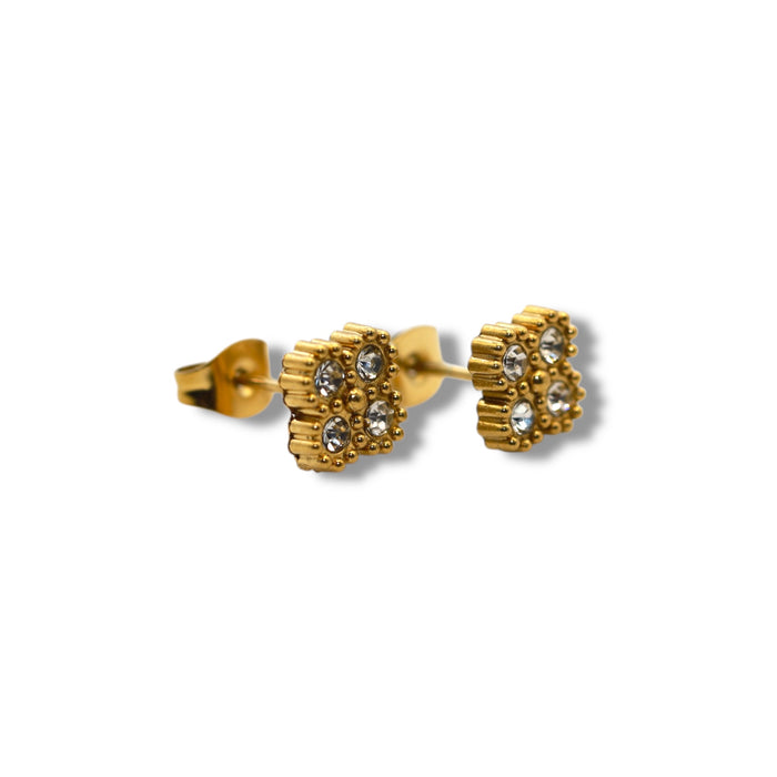 Boucles d’Oreilles Moyenne Puces Trèfle Zirconium Doré - Acier inoxydable ✨