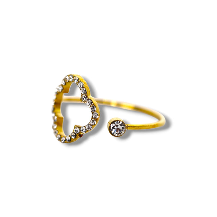 Bague trèfle dorée ajustable avec pierres en zirconium en acier inoxydable ✨