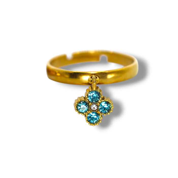 Bague trèfle dorée ajustable avec pierres en zirconium en acier inoxydable ✨