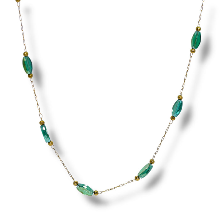 Collier artisanal fait main – Perles émeraudes ✨