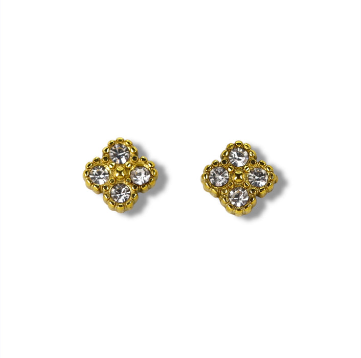 Boucles d’Oreilles Petite Puces Trèfle Zirconium Doré - Acier inoxydable ✨