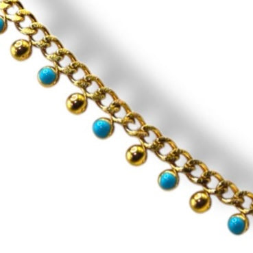 Collier Perles Turquoise & Dorées – Acier Inoxydable ✨