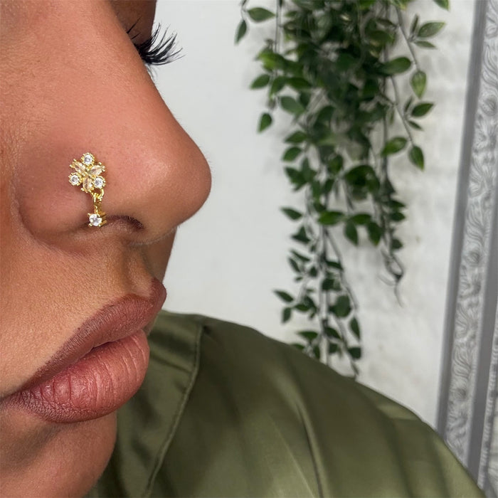 Piercing de nez - Doré Tige en L avec oxyde de zirconium et pendentif ✨