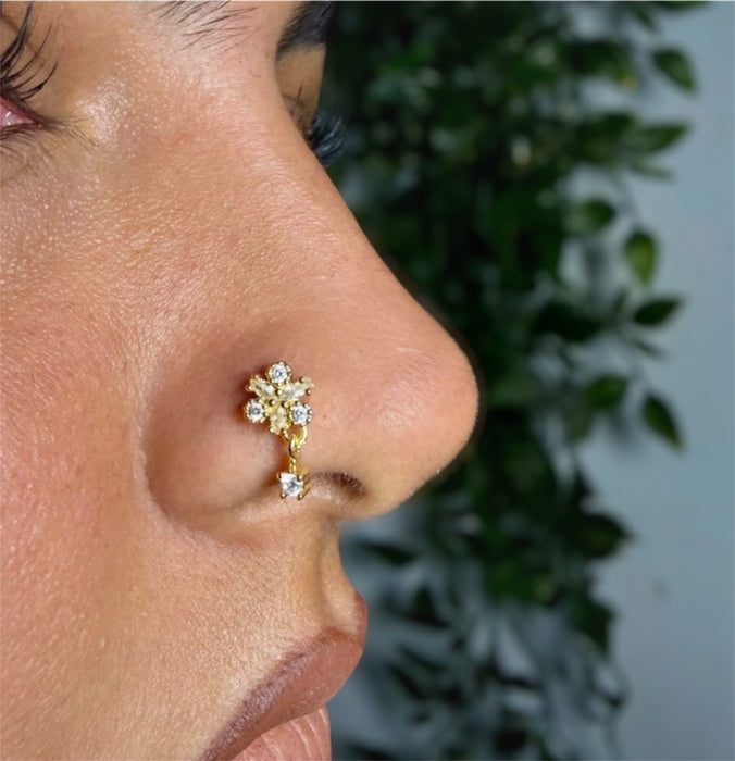 Piercing de nez - Doré Tige en L avec oxyde de zirconium et pendentif ✨